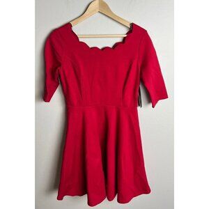 Lulus Tip the Scallops Red 3/4 Sleeve Skater Mini Dress D14487ADK Size Medium Wm
